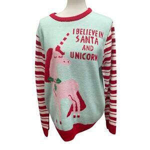 Imagin8 Womens Large I Believe In Santa Christmas Unicorns Long Sleeve Sweater